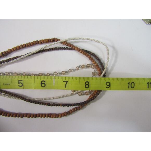 Brown & Cream Bead 4 Tier Collar Necklace 18" Rave Round Oval Boho Cottagecore - Picture 5 of 5